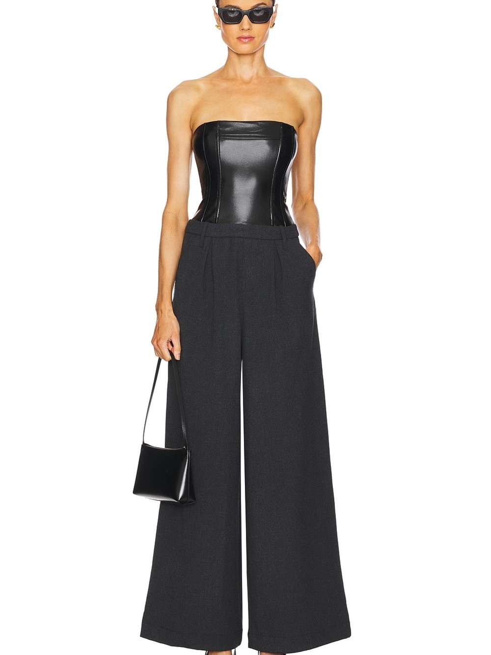 WeWoreWhat Black Wide-Leg Trousers with High Waist